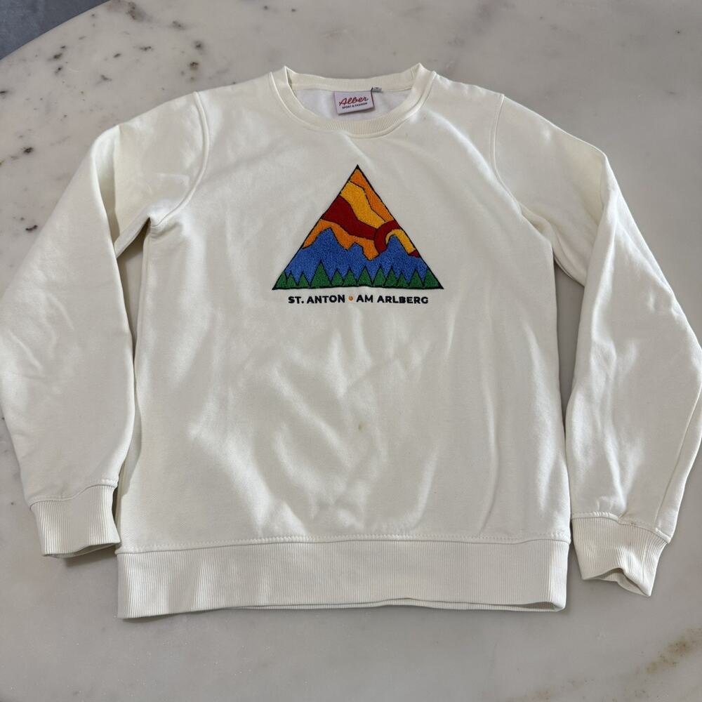 VTG Allen Co Sweatshirt White Mountain Graphic Red Yellow Blue Green St Anton